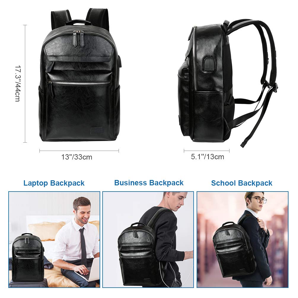 VBG VBIGER Leather Backpack for Mens Travel College Business Waterproo ...