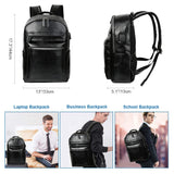 VBG VBIGER Leather Backpack for Mens Travel College Business Waterproof PU Leather Backpack for 15.6 inch Laptop with USB Charging Port and Headphone Port (Black) - backpacks4less.com