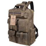 S-ZONE Vintage Crazy Horse Genuine Leather Backpack Multi Pockets Travel Bag - backpacks4less.com