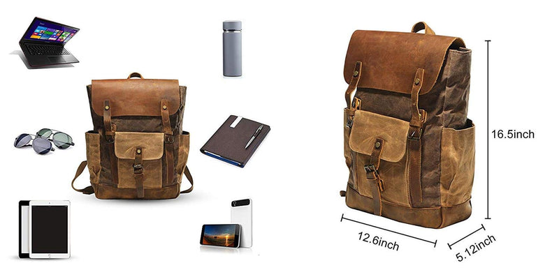 Vintage Canvas waxed Leather Backpack w/Laptop Storage (Large) High School, College, Travel Bag | Canvas and Cotton Craftsmanship | All-Purpose Rucksack for Men, Women, Kids - backpacks4less.com
