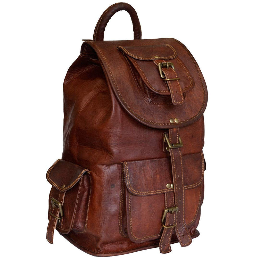 bluboon vintage leather backpacks Parrys Leather World 20" Rustic Vintage leather Backpack Bag Rucksack Laptop Bag Briefcase Messenger Bag Computer Bag for Men Women Backpack Brown Leather Bag Office Briefcase for Men Women Pittu Bag