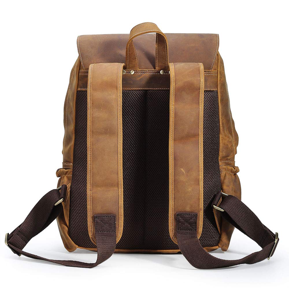 Tiding Retro 15.6 Inch Genuine Cowhide Leather Laptop Backpack Large Capacity Travel Bag Schoolbag Bookbag Daypack for Men - backpacks4less.com