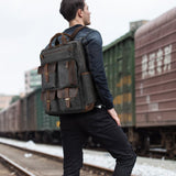 S-ZONE Vintage Crazy Horse Genuine Leather Backpack Multi Pockets Travel Bag - backpacks4less.com
