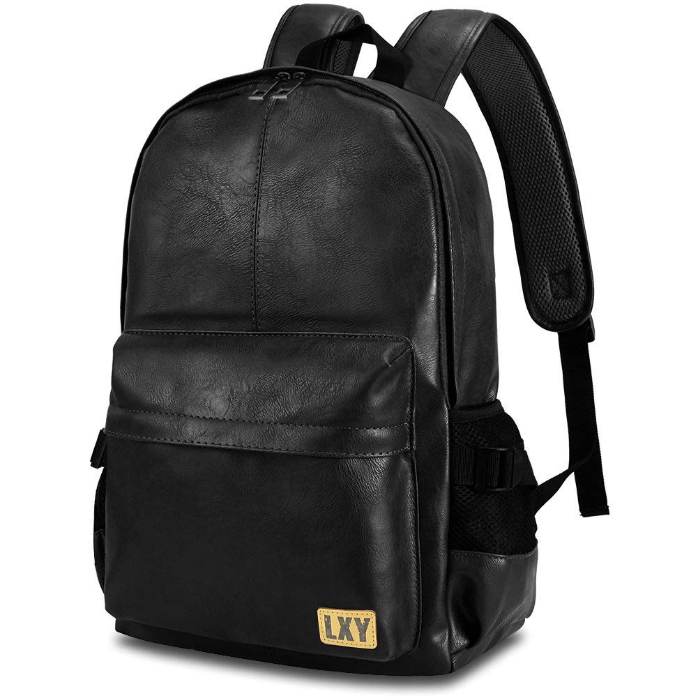 Vegan Backpack Leather Bookbag for Women Men, LXY Vintage Laptop