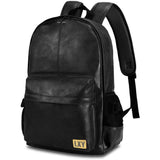 Vegan Backpack Leather Bookbag for Women Men, LXY Vintage Laptop Backpack Black Faux Leather Backpack Campus School College Bookbag Travel Daypack - backpacks4less.com