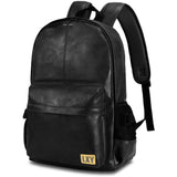 Vegan Backpack Leather Bookbag for Women Men, LXY Vintage Laptop Backpack Black Faux Leather Backpack Campus School College Bookbag Travel Daypack
