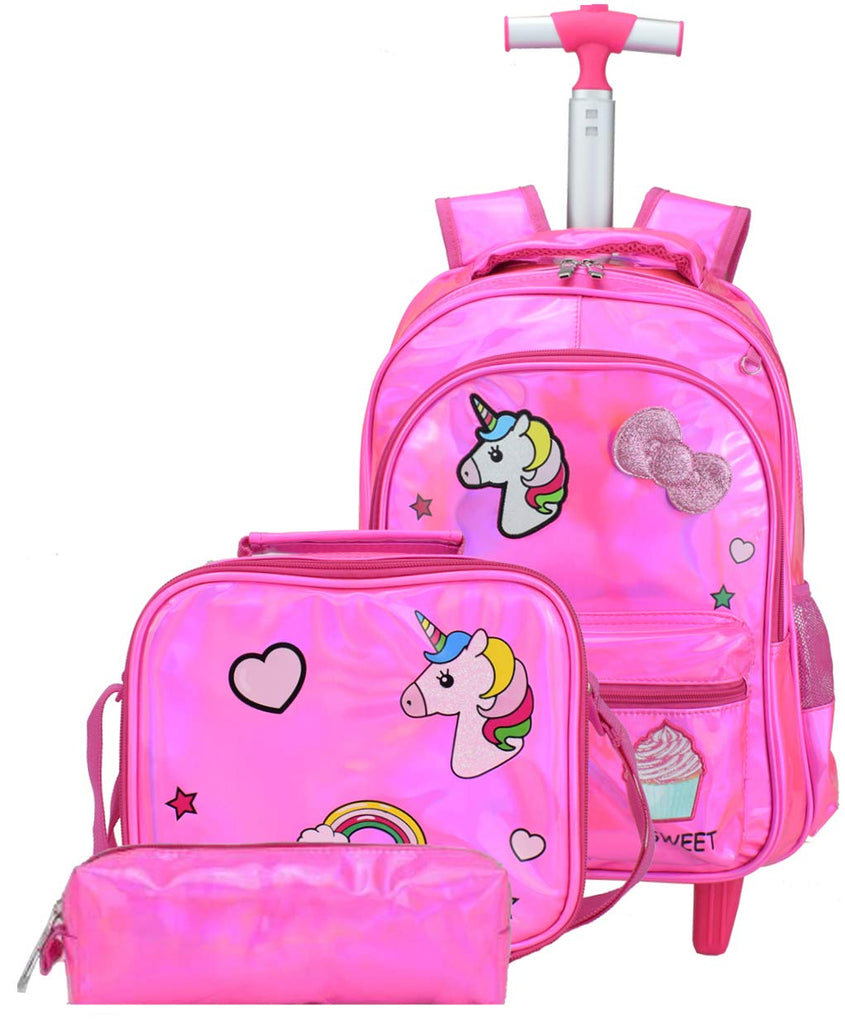 Meetbelify Girls Unicorn Rolling Backpack Wheel Backpacks for