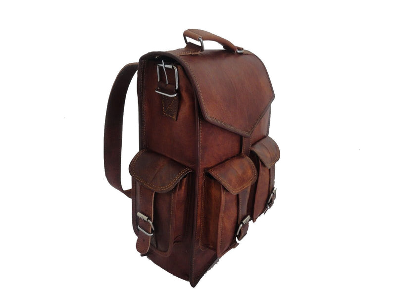 15" Vintage Leather Backpack Laptop Messenger Lightweight School College Bag Rucksack Sling for Men Women by Indian Hando Art - backpacks4less.com