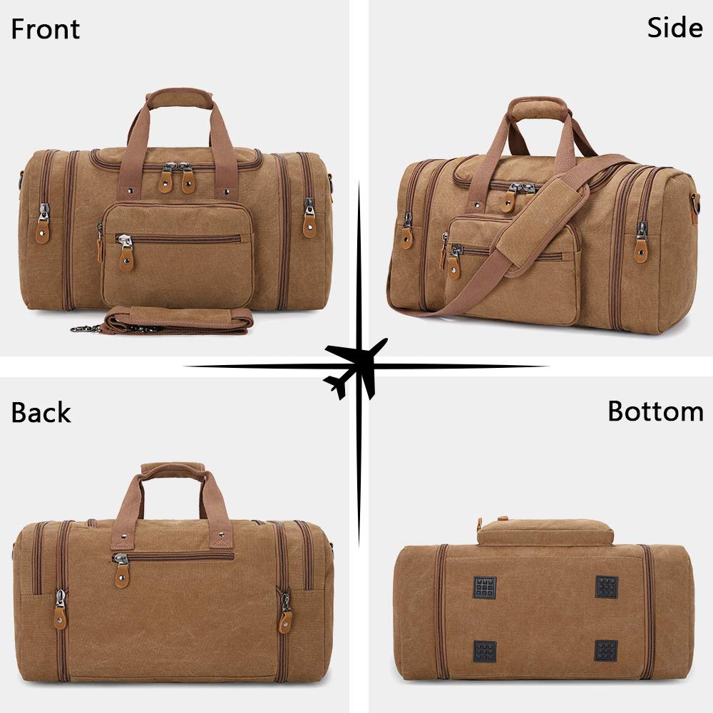 Plambag Canvas Duffle Bag for Travel, 50L Duffel Overnight Weekend Bag(Coffee) - backpacks4less.com