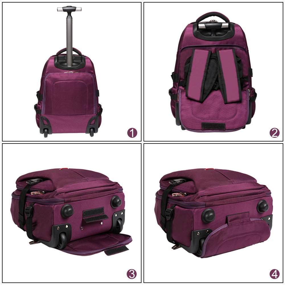 SKYMOVE 19 inches Waterproof Wheeled Rolling Backpack for Adults and School Students Laptop Books Travel Backpack Bag, Purple SKYMOVE 19 inches Waterproof Wheeled Rolling Backpack for Adults and School Students Laptop Books Travel Backpack Bag, Purple
