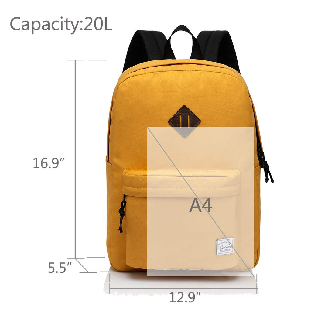 Lightweight Backpack for School, VASCHY Classic Basic Water Resistant Casual Day-pack for Travel with Bottle Side Pockets (Gold) - backpacks4less.com