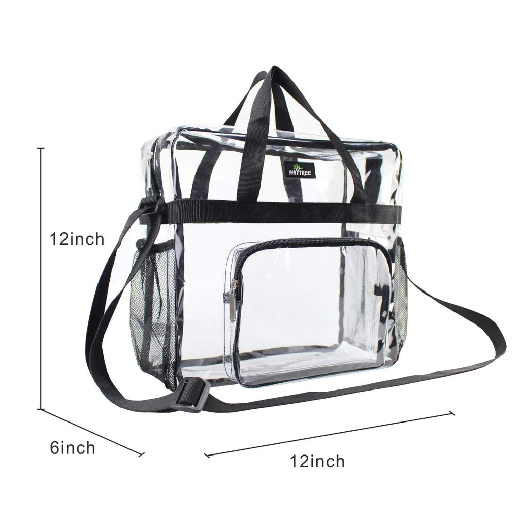 MAY TREE Clear Bag Stadium Approved, Cold-Resistant, Lightweight and Waterproof, Transparent Tote Bag and Gym Clear Bag, See Through Tote Bag for Work, Sports Games and Concerts-12 x12 x6 (Black-L) - backpacks4less.com