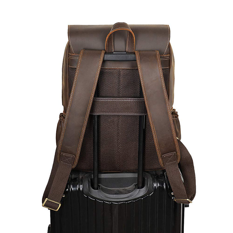 Tiding 15.6 Inch Vintage Men's Crazy Horse Cowhide Real Leather Laptop Backpack Large Capacity Travel Bag Bookbag with YKK Zipper - backpacks4less.com