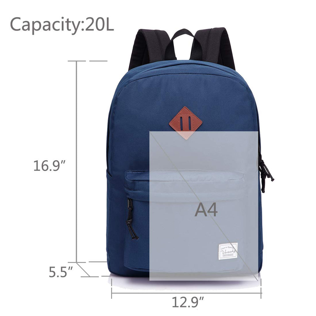 Lightweight Backpack for School, VASCHY Classic Basic Water Resistant Casual Daypack for Travel with Bottle Side Pockets (Navy) - backpacks4less.com