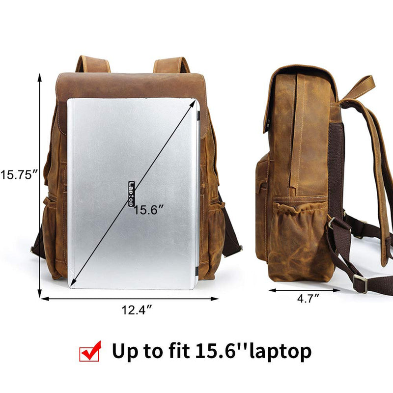 Tiding Retro 15.6 Inch Genuine Cowhide Leather Laptop Backpack Large Capacity Travel Bag Schoolbag Bookbag Daypack for Men - backpacks4less.com