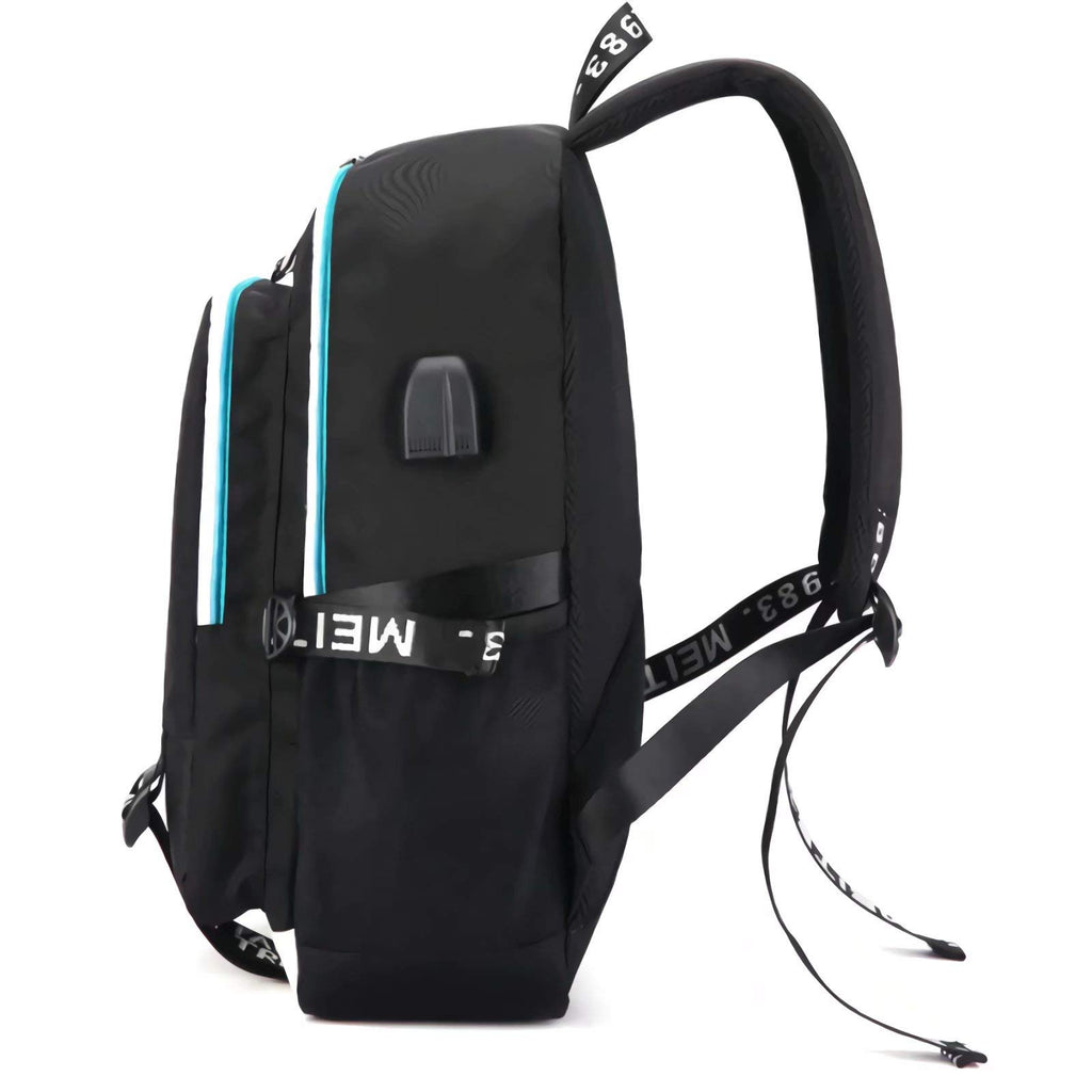 backpack with battery bank for charging laptop Aleven Stranger Things Backpack, Laptop Headphone Power Bank Backpack With USB Charging Porttravel Sport For Adult Men Women Boy Girl Black