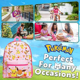 Pokemon Backpack Kids School Bag Boys Girls Teens Pikachu Eevee Pokeball (Pink)