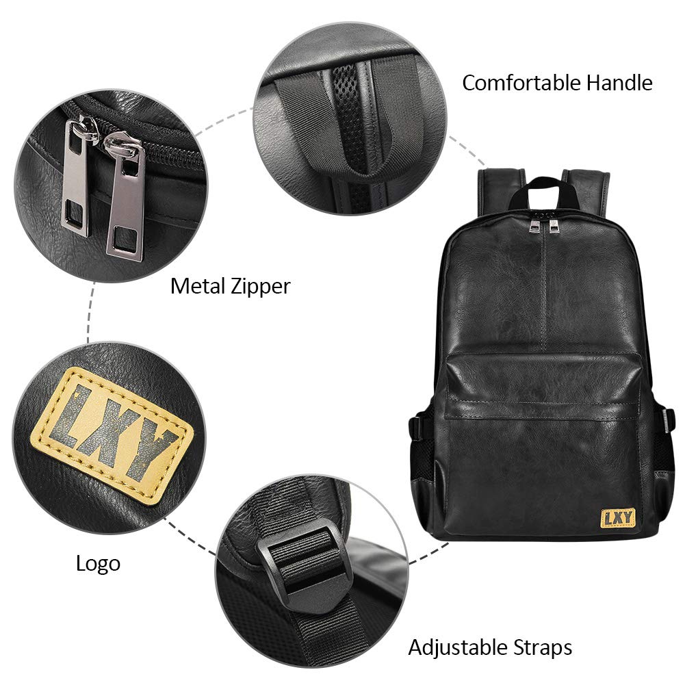 Vegan Backpack Leather Bookbag for Women Men, LXY Vintage Laptop Backpack Black Faux Leather Backpack Campus School College Bookbag Travel Daypack Vegan Backpack Leather Bookbag for Women Men, LXY Vintage Laptop Backpack Black Faux Leather Backpack Campus School College Bookbag Travel Daypack