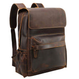 Tiding 15.6 Inch Vintage Men's Crazy Horse Cowhide Real Leather Laptop Backpack Large Capacity Travel Bag Bookbag with YKK Zipper - backpacks4less.com