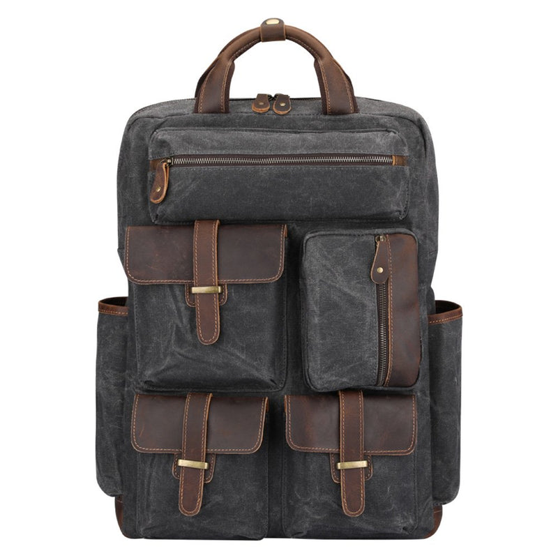 S-ZONE Vintage Crazy Horse Genuine Leather Backpack Multi Pockets Travel Bag - backpacks4less.com