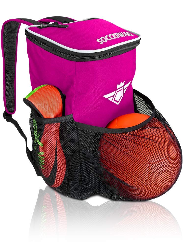 Soccer Backpack with Ball Holder Compartment - | Bag Fits All Soccer Equipment & Gym Gear (Pink) - backpacks4less.com