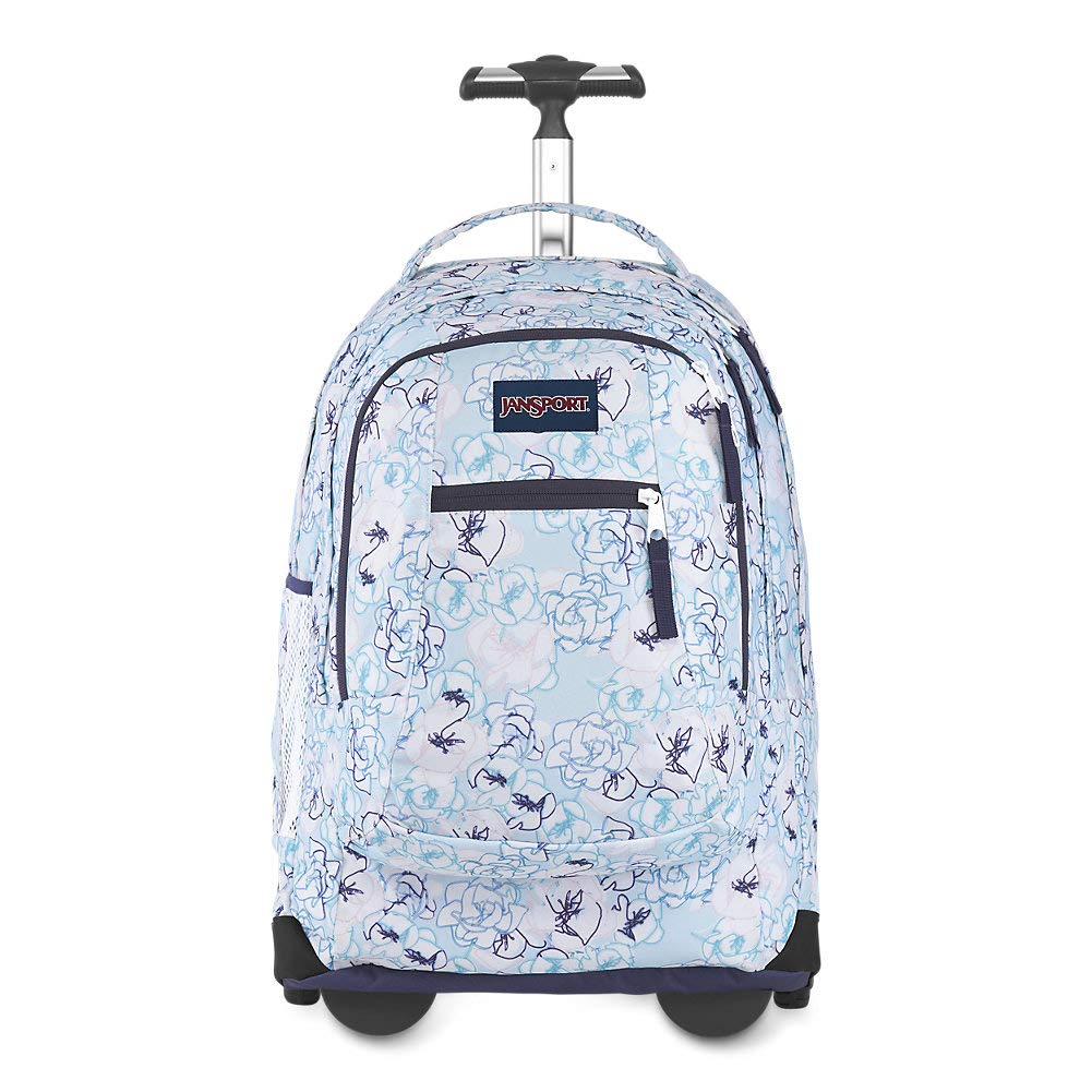 JanSport Driver Rolling 15" Laptop Backpack - Wheeled Book Bag | Blue Sketch Floral Print - backpacks4less.com