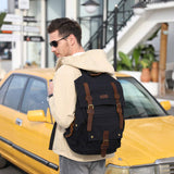 Kattee Men's Canvas Leather Hiking Travel Backpack, Black - backpacks4less.com