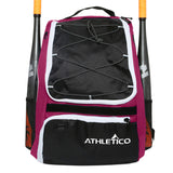 Athletico Baseball Bat Bag - Backpack for Baseball, T-Ball & Softball Equipment & Gear for Youth and Adults | Holds Bat, Helmet, Glove, Shoes |Shoe Compartment & Fence Hook (Maroon) - backpacks4less.com