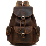 Kenox 16" Genuine Leather Laptop Backpack Vintage College School Bookbag (Brown) - backpacks4less.com