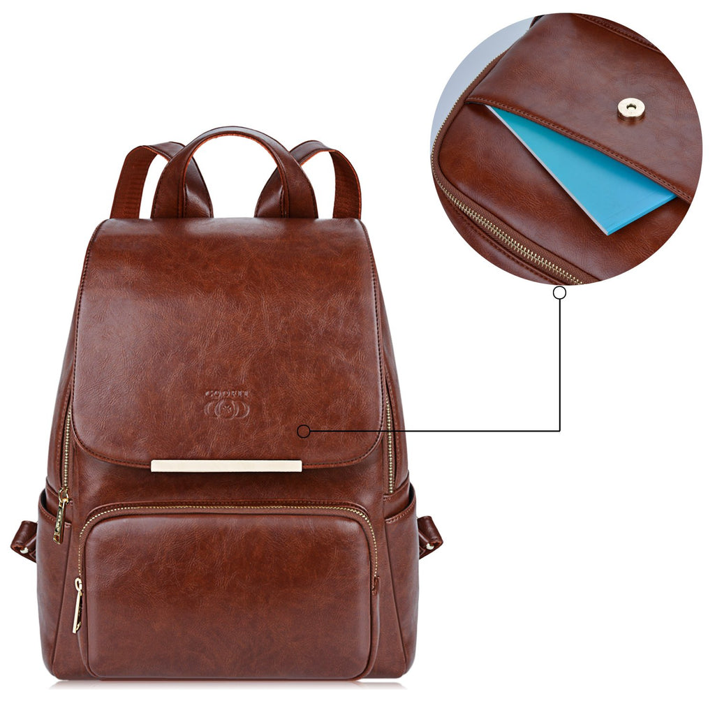 coofit leather backpack for girls waterproof fashion backpack casual daypack COOFIT PU Leather Backpack School Backpack Casual Daypack with Pouch for Women Brown