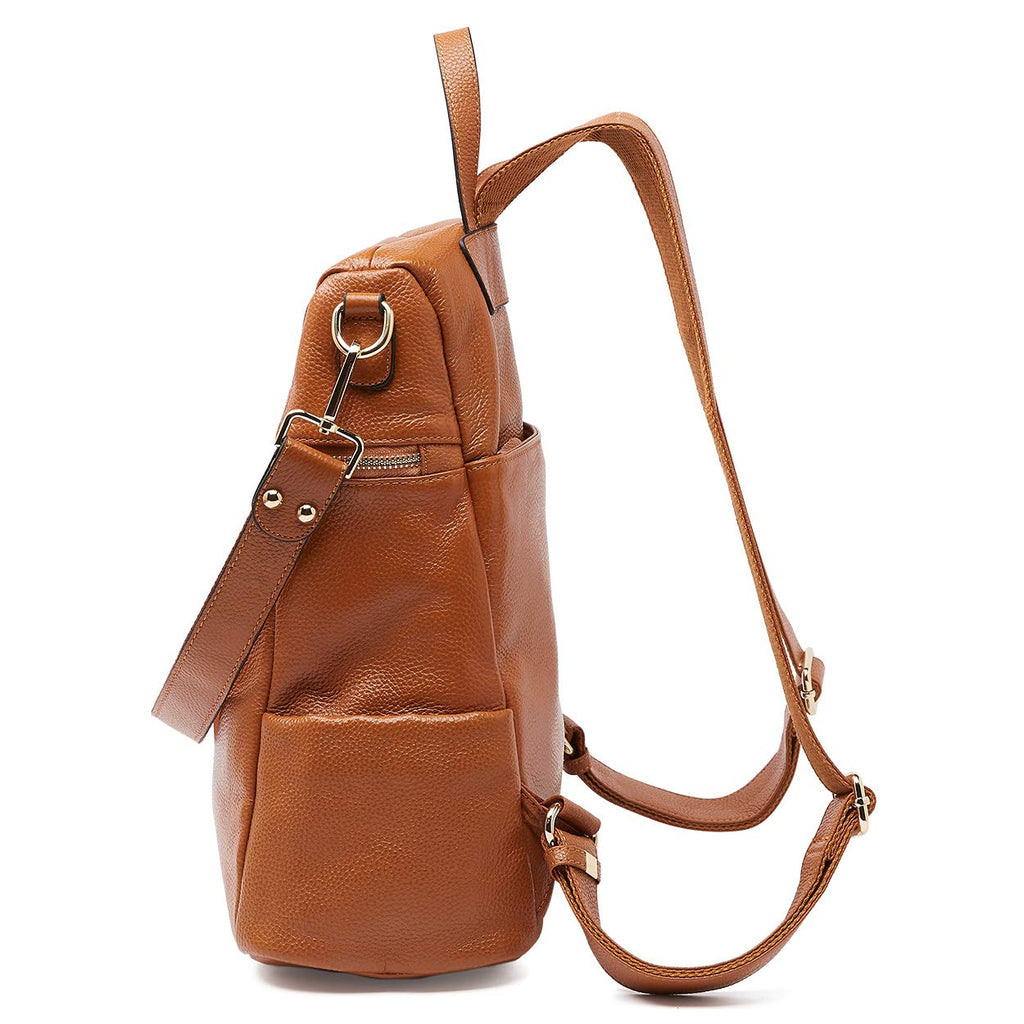 BOYATU Convertible Genuine Leather Backpack Purse for Women Fashion Travel Bag Caramel - backpacks4less.com