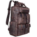 S-ZONE Vintage Crazy Horse Genuine Leather Backpack Multi Pockets Travel Bag - backpacks4less.com