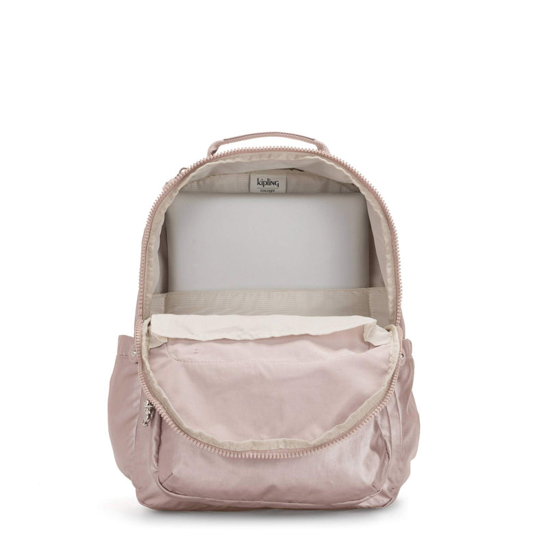 Kipling Seoul Large 15" Laptop Metallic Backpack Metallic Rose - backpacks4less.com