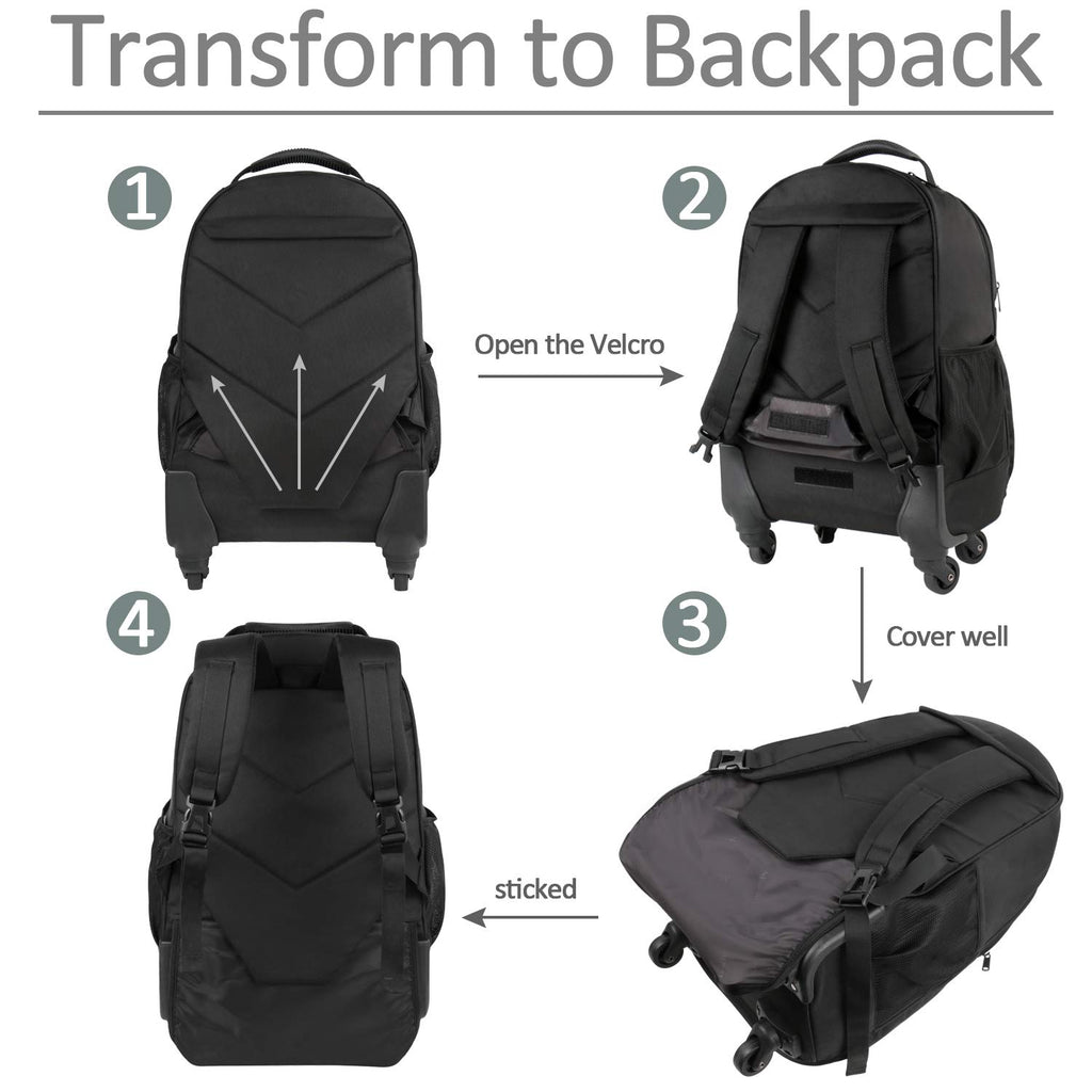 Rolling Backpack for Travel, 4 Wheels Laptop Backpack for Women Men, Water Resistant Business Large Wheeled Backpacks Fits 15.6 Inch Notebook, MATEIN School Luggage Suitcase Bag with Pockets - backpacks4less.com