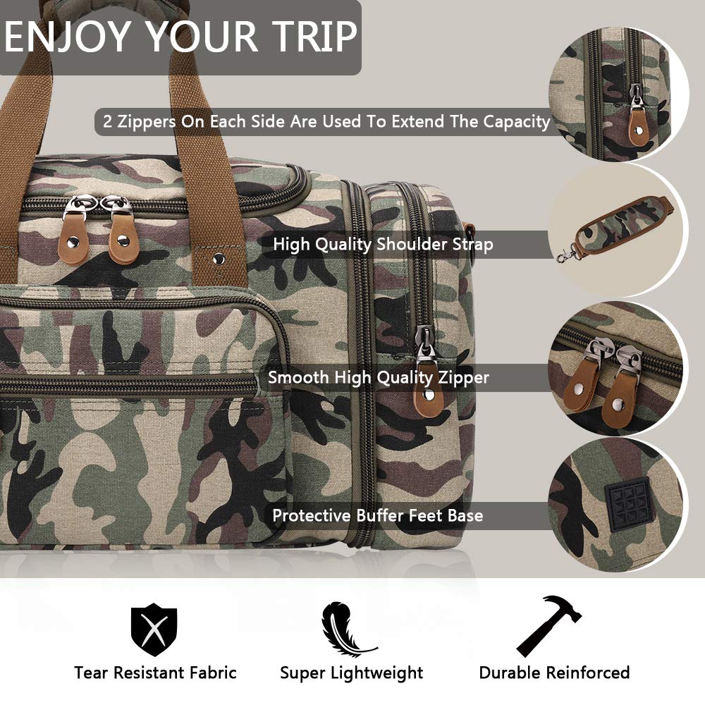 Plambag Canvas Duffle Bag for Travel, 50L Duffel Overnight Weekend Bag(Camouflage) - backpacks4less.com