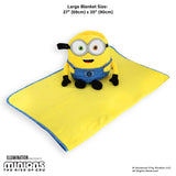 Roamwild Universal Despicable Me Bob Minions Kids Travel Pillow and Travel Blanket Set – Soft Plush Armrest Buddy Transforms Any Armrest Into a Comfy Childs Pillow for Travelling