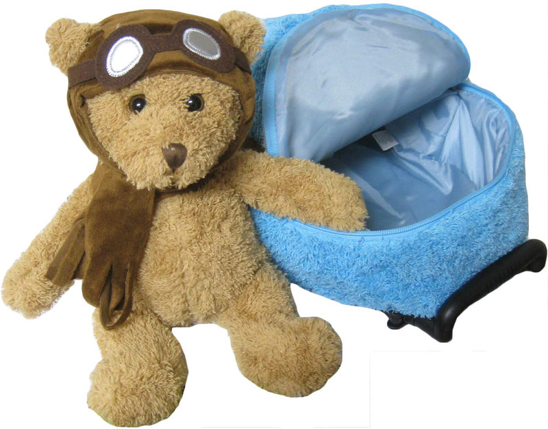 Kreative Kids Adorable Aviator Pilot Bear Rolling Backpack w/Removable Stuffed Toy & Wheels - backpacks4less.com