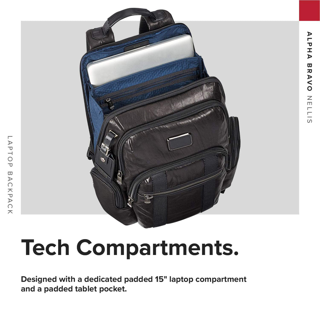TUMI - Alpha Bravo Nellis Leather Laptop Backpack - 15 Inch Computer Bag for Men and Women - Black - backpacks4less.com