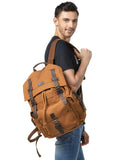 Kattee Men's Leather Canvas Backpack Large School Bag Travel Rucksack Khaki - backpacks4less.com