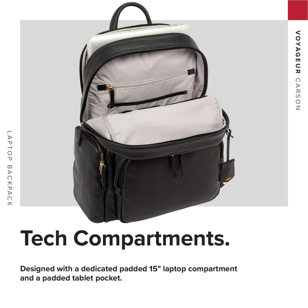 TUMI - Voyageur Carson Leather Laptop Backpack - 15 Inch Computer Bag for Women - Black - backpacks4less.com