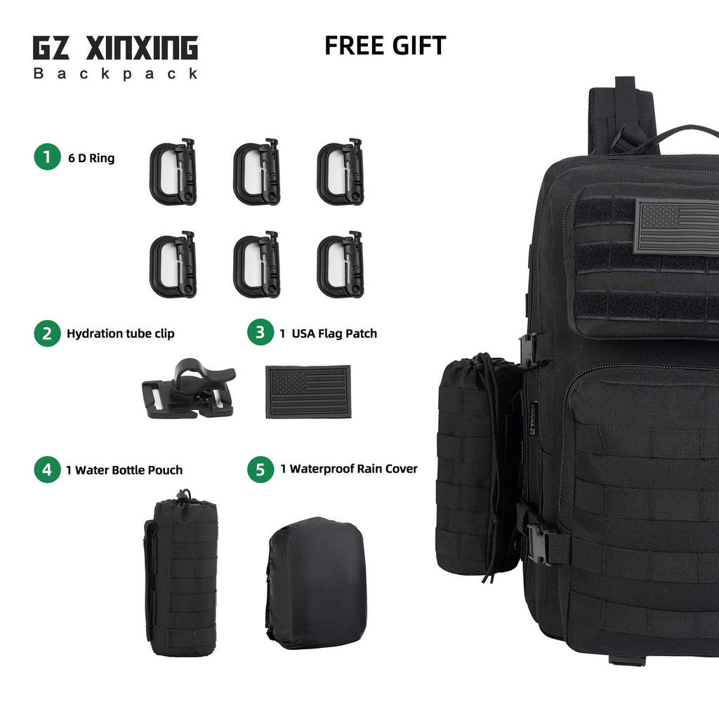 GZ XINXING 3 Day Assault Pack Military Tactical Army Molle Rucksack Backpack Bug Out Bag Hiking Daypack For Hunting Camping Hiking Traveling (Black1) - backpacks4less.com