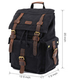 Kattee Men's Canvas Leather Hiking Travel Backpack, Black - backpacks4less.com