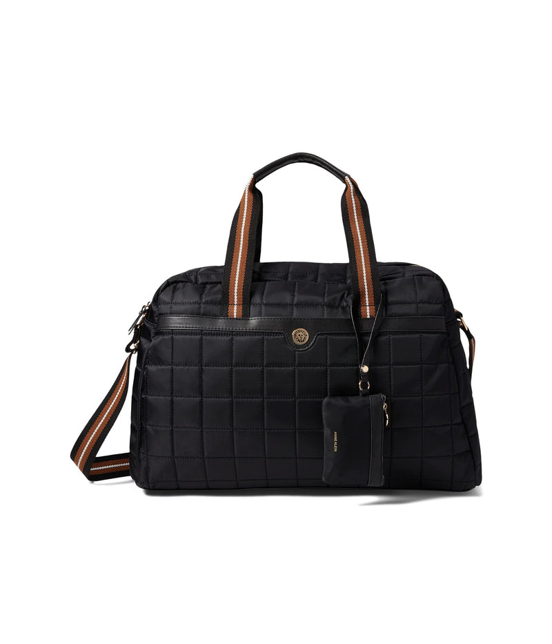 Anne Klein Quilted Nylon Weekender, Black/Black/Black-Cognac-White