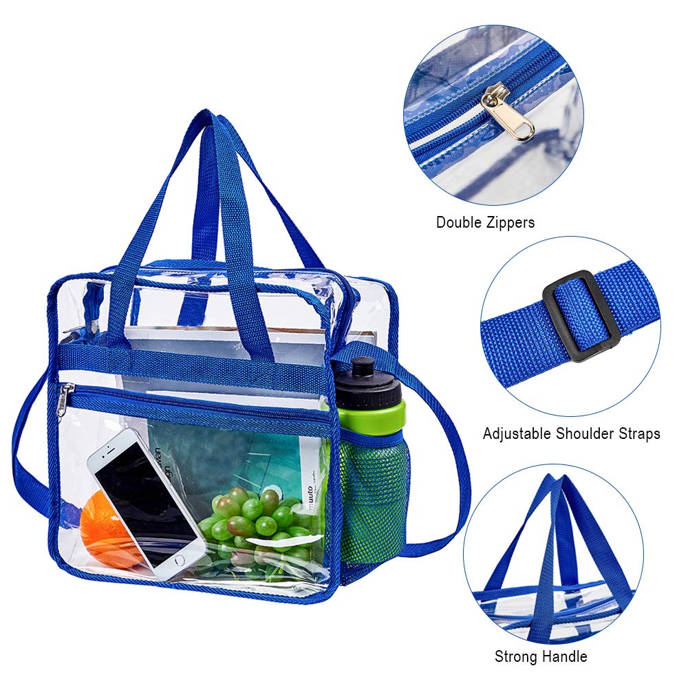Clear Bag Stadium Approved,Multi-Pockets Clear Tote Bag with Adjustable Shoulder Strap,Perfect for Work, School, Sports Games and Concerts-12 X12 X6(Blue) - backpacks4less.com
