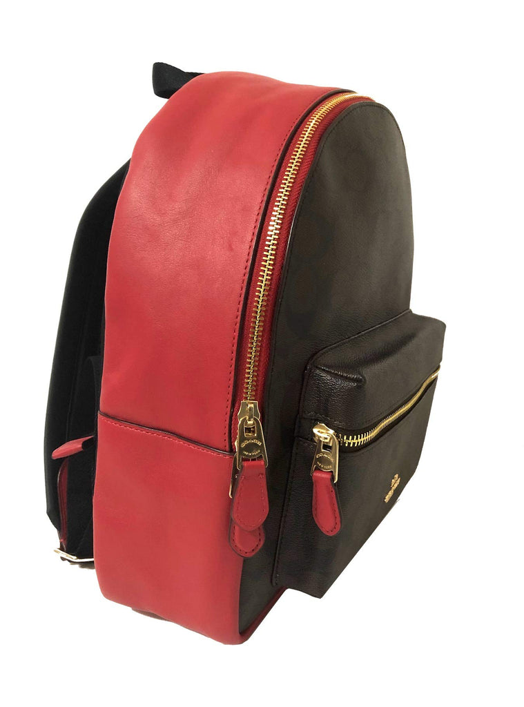 black and red coach backpack COACH Signature Coated Canvas Medium Charlie Backpack Purse