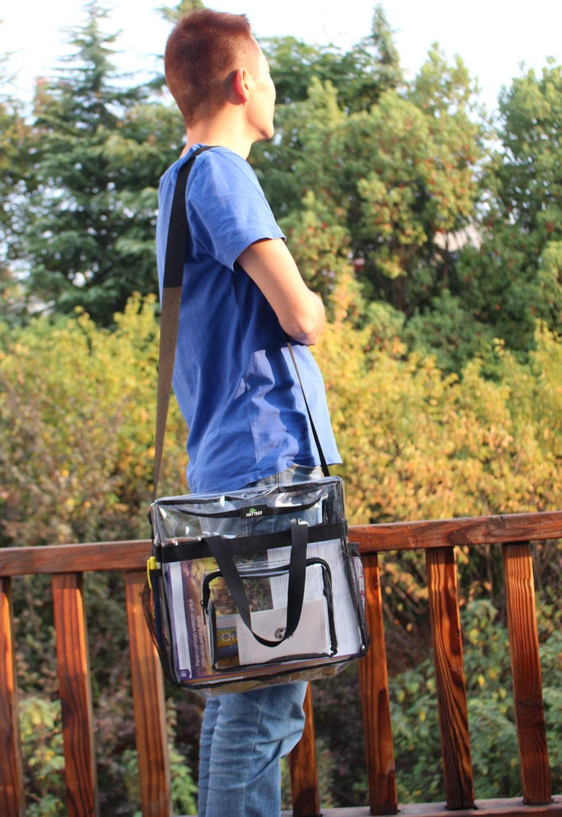 MAY TREE Clear Bag Stadium Approved, Cold-Resistant, Lightweight and Waterproof, Transparent Tote Bag and Gym Clear Bag, See Through Tote Bag for Work, Sports Games and Concerts-12 x12 x6 (Black-L) - backpacks4less.com