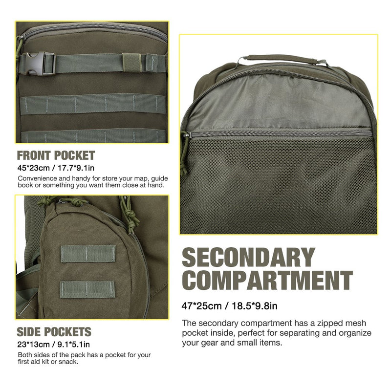 Mardingtop Military Backpack Tactical Molle Backpack Rucksack Bug Out Bag for School Camping Hiking Trekking (Camo Green-2) - backpacks4less.com