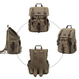 Kattee Men's Canvas Leather Hiking Travel Backpack Rucksack School Bag Army Green - backpacks4less.com