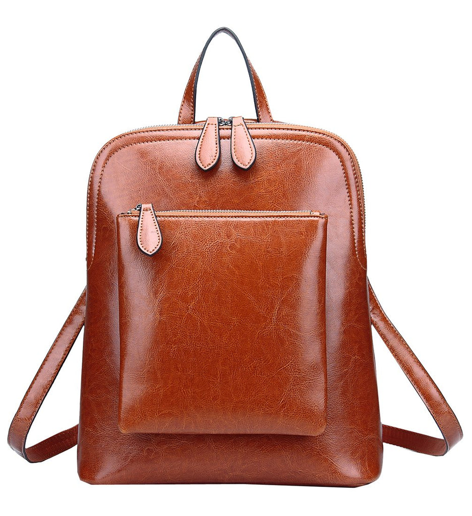 Heshe Women's Vintage Leather Backpack Casual Daypack for Ladies and Girls (Brown-R-S) - backpacks4less.com