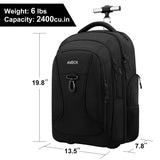 Rolling Backpack,Wheeled Laptop Backpack for Travel,Freewheel Carryon Trolley Luggage Suitcase Compact Business Bag,Wheeled Rucksack Student Computer Trolley Carry Luggage Fits 15.6Inch Laptop - Black - backpacks4less.com